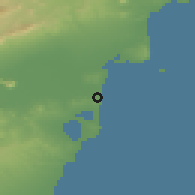 Shaded relief of the 54 km around Guardamar del Segura, drawn from the GMTED2010 grid