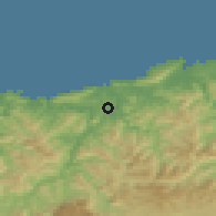 Shaded relief of the 52 km around Hernani, drawn from the GMTED2010 grid