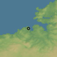 Shaded relief of the 52 km around A Coruña, drawn from the GMTED2010 grid