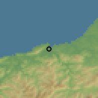 Shaded relief of the 52 km around Hondarribia, drawn from the GMTED2010 grid