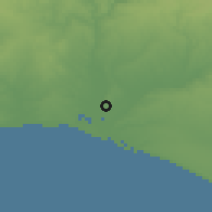 Shaded relief of the 54 km around Huelva, drawn from the GMTED2010 grid