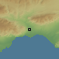 Shaded relief of the 54 km around Huércal de Almería, drawn from the GMTED2010 grid