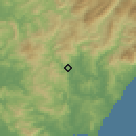 Shaded relief of the 54 km around Jimena de la Frontera, drawn from the GMTED2010 grid