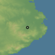 Shaded relief of the 53 km around La Bisbal d'Empordà, drawn from the GMTED2010 grid