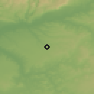 Shaded relief of the 54 km around La Carlota, drawn from the GMTED2010 grid