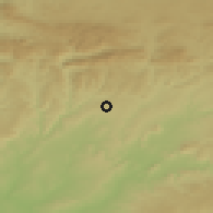 Shaded relief of the 54 km around La Carolina, drawn from the GMTED2010 grid