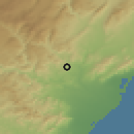 Shaded relief of the 53 km around L'Alcora, drawn from the GMTED2010 grid