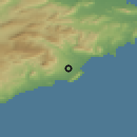 Shaded relief of the 54 km around L'Alfàs del Pi, drawn from the GMTED2010 grid