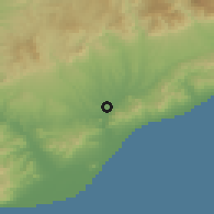 Shaded relief of the 53 km around La Llagosta, drawn from the GMTED2010 grid