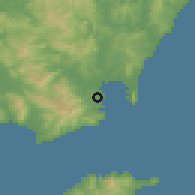 Shaded relief of the 55 km around Algeciras, drawn from the GMTED2010 grid