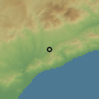 Shaded relief of the 53 km around La Roca del Vallès, drawn from the GMTED2010 grid