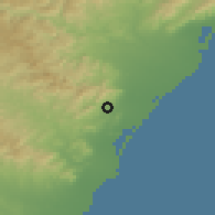 Shaded relief of the 53 km around La Vall d'Uixó, drawn from the GMTED2010 grid