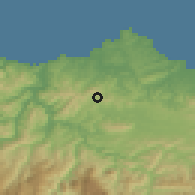 Shaded relief of the 52 km around Llanera, drawn from the GMTED2010 grid
