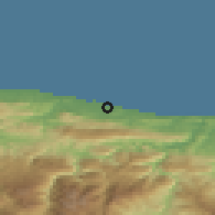 Shaded relief of the 52 km around Llanes, drawn from the GMTED2010 grid