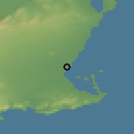 Shaded relief of the 54 km around Los Alcázares, drawn from the GMTED2010 grid