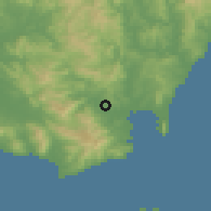 Shaded relief of the 55 km around Los Barrios, drawn from the GMTED2010 grid