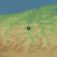 Shaded relief of the 52 km around Los Corrales de Buelna, drawn from the GMTED2010 grid
