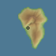 Shaded relief of the 57 km around Los Llanos de Aridane, drawn from the GMTED2010 grid