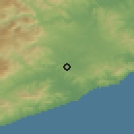 Shaded relief of the 53 km around Maçanet de la Selva, drawn from the GMTED2010 grid