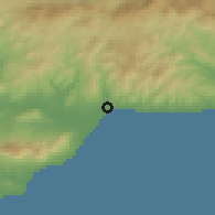Shaded relief of the 54 km around Málaga, drawn from the GMTED2010 grid