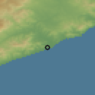 Shaded relief of the 53 km around Malgrat de Mar, drawn from the GMTED2010 grid