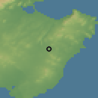 Shaded relief of the 53 km around Manacor, drawn from the GMTED2010 grid