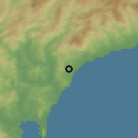 Shaded relief of the 54 km around Manilva, drawn from the GMTED2010 grid