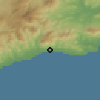 Shaded relief of the 54 km around Marbella, drawn from the GMTED2010 grid