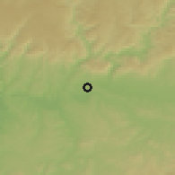 Shaded relief of the 54 km around Marmolejo, drawn from the GMTED2010 grid