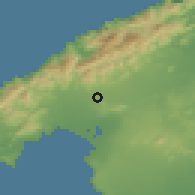 Shaded relief of the 53 km around Marratxi, drawn from the GMTED2010 grid