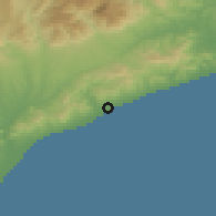 Shaded relief of the 53 km around Mataró, drawn from the GMTED2010 grid
