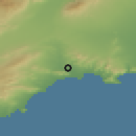 Shaded relief of the 54 km around Mazarrón, drawn from the GMTED2010 grid