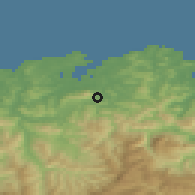 Shaded relief of the 52 km around Medio Cudeyo, drawn from the GMTED2010 grid