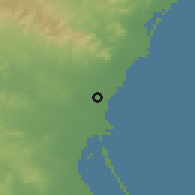 Shaded relief of the 53 km around Meliana, drawn from the GMTED2010 grid