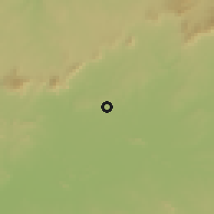 Shaded relief of the 54 km around Miajadas, drawn from the GMTED2010 grid