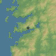 Shaded relief of the 53 km around Moaña, drawn from the GMTED2010 grid