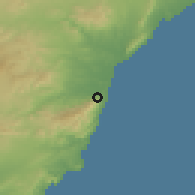 Shaded relief of the 54 km around Mojácar, drawn from the GMTED2010 grid