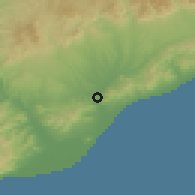Shaded relief of the 53 km around Montcada i Reixac, drawn from the GMTED2010 grid