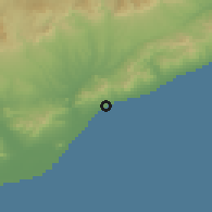 Shaded relief of the 53 km around Montgat, drawn from the GMTED2010 grid