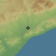 Shaded relief of the 53 km around Montmeló, drawn from the GMTED2010 grid
