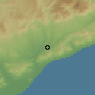 Shaded relief of the 53 km around Montornès del Vallès, drawn from the GMTED2010 grid