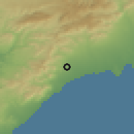 Shaded relief of the 53 km around Mont-roig del Camp, drawn from the GMTED2010 grid