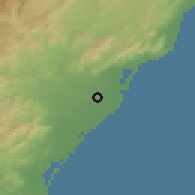 Shaded relief of the 53 km around Almassora, drawn from the GMTED2010 grid
