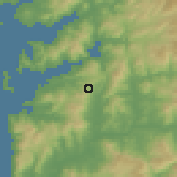 Shaded relief of the 53 km around Mos, drawn from the GMTED2010 grid
