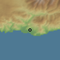 Shaded relief of the 54 km around Motril, drawn from the GMTED2010 grid