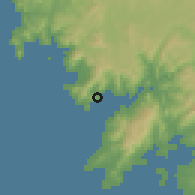 Shaded relief of the 52 km around Muros, drawn from the GMTED2010 grid
