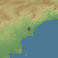 Shaded relief of the 54 km around Mutxamel, drawn from the GMTED2010 grid