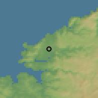 Shaded relief of the 52 km around Narón, drawn from the GMTED2010 grid