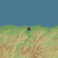 Shaded relief of the 52 km around Navia, drawn from the GMTED2010 grid