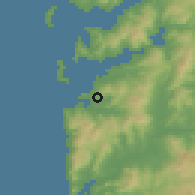 Shaded relief of the 53 km around Nigrán, drawn from the GMTED2010 grid